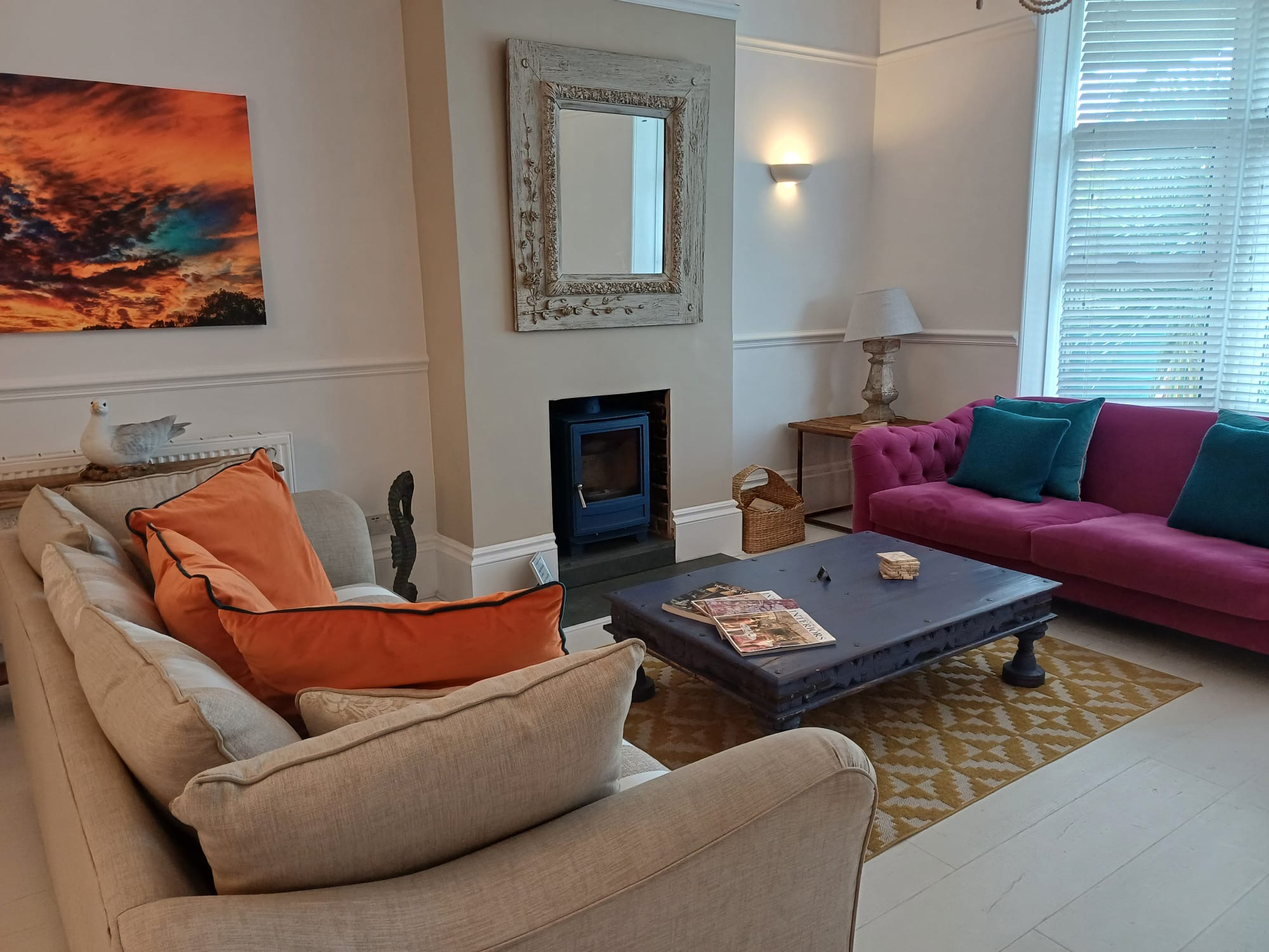 sitting room with woodburner